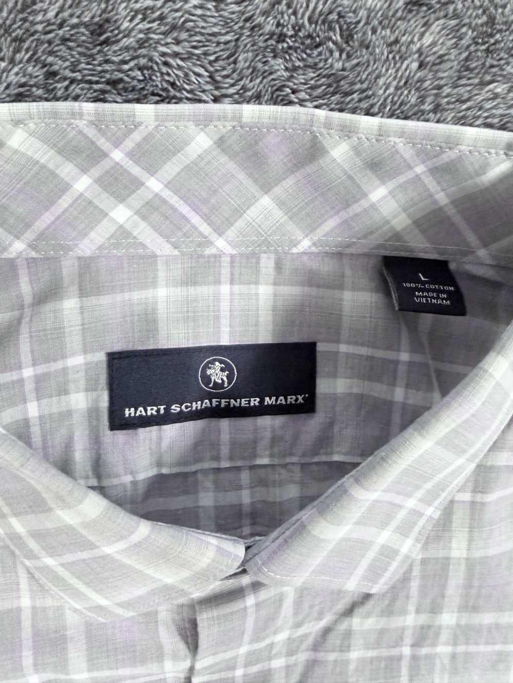 SKU 1304 Hart Schaffner Marx Light Gray and Lilac Plaid Button-Down Shirt